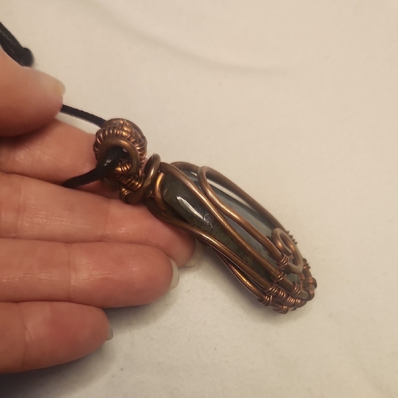 Artisian Copper Wire Wrapped Labradorite Pendant Necklace Lg Stone - Picture 5 of 7